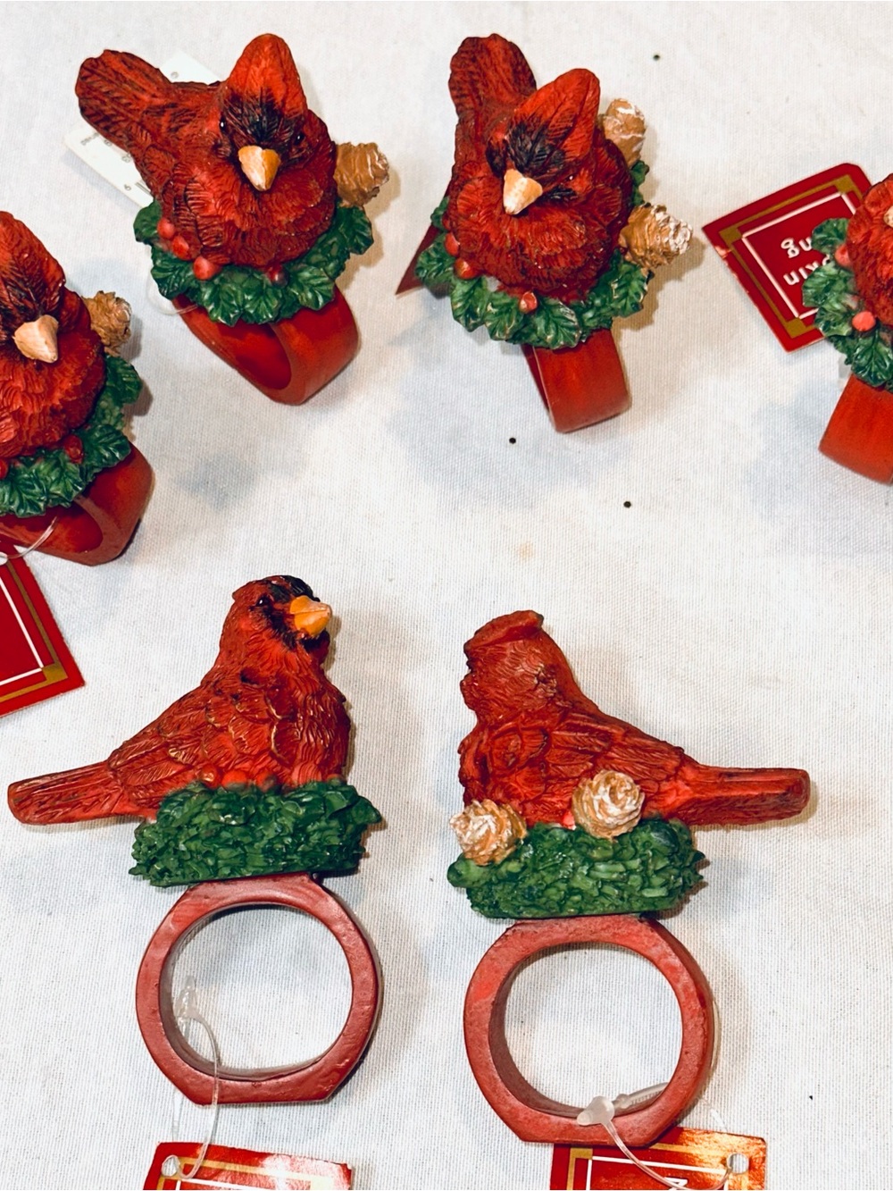 Cardinal Bird Napkin Rings - Red Decorative Birds Set of 6 New 1999 Christmas